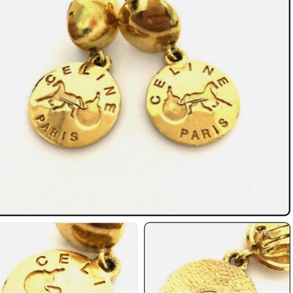 🔥🌟CELINE VINTAGE GOLD 🥇TONE CLIP ON EARRINGS SERIAL # AB1 - Picture 13 of 17